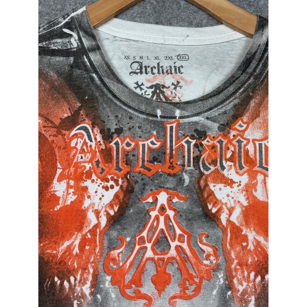 Archaic Mens 3XL Graphic T-Shirt White Orange Black Skull MMA Gothic Made in USA